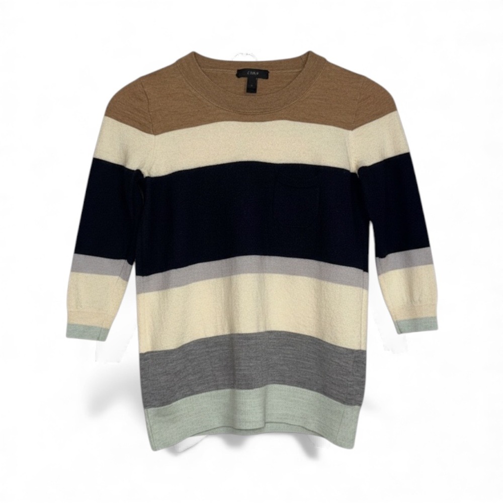 J‎ Crew Striped Merino Wool 3/4 Sleeve Sweater XS